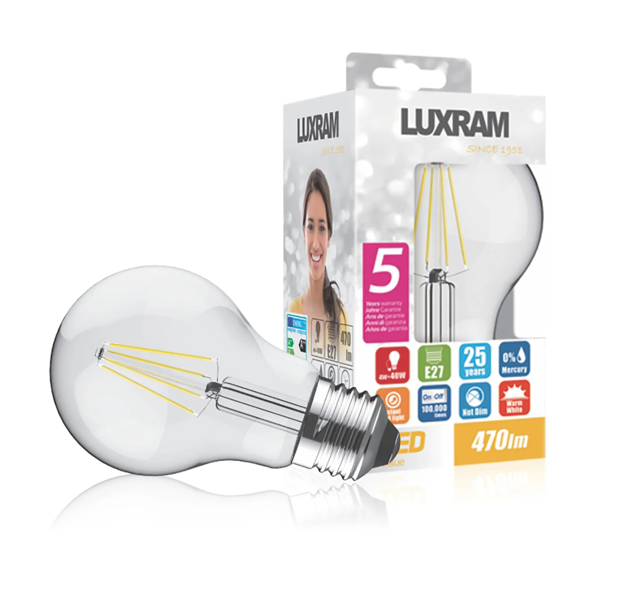 763111233  Value Classic LED GLS E27 Dimmable 4W 2700K 470lm